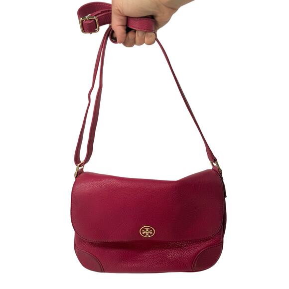 Tory Burch Fuchsia Crossbody Bag Purse 3 Compartments Magnetic Closure - Picture 1 of 9